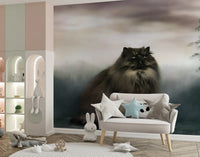 Regal Persian Cat in Misty Forest Wall Mural