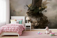 Aristocratic Cat with Floral Top Hat Wall Mural