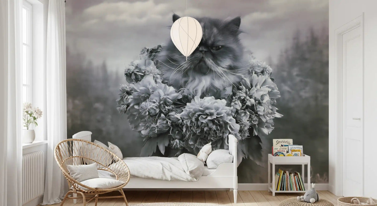 Persian Cat with Floral Wreath Wall Mural