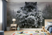 Persian Cat with Floral Wreath Wall Mural
