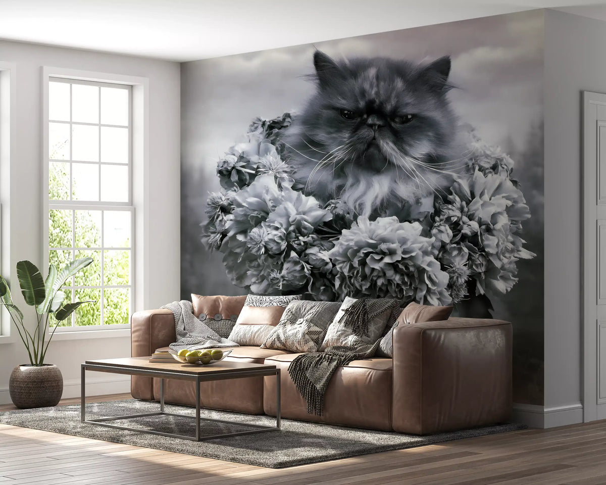 Persian Cat with Floral Wreath Wall Mural