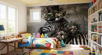 Dapper Zebra in Floral Hat Wall Mural