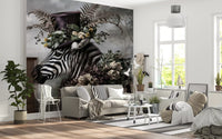 Dapper Zebra in Floral Hat Wall Mural