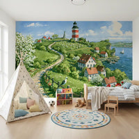 Coastal Lighthouse Meadow Wall Mural