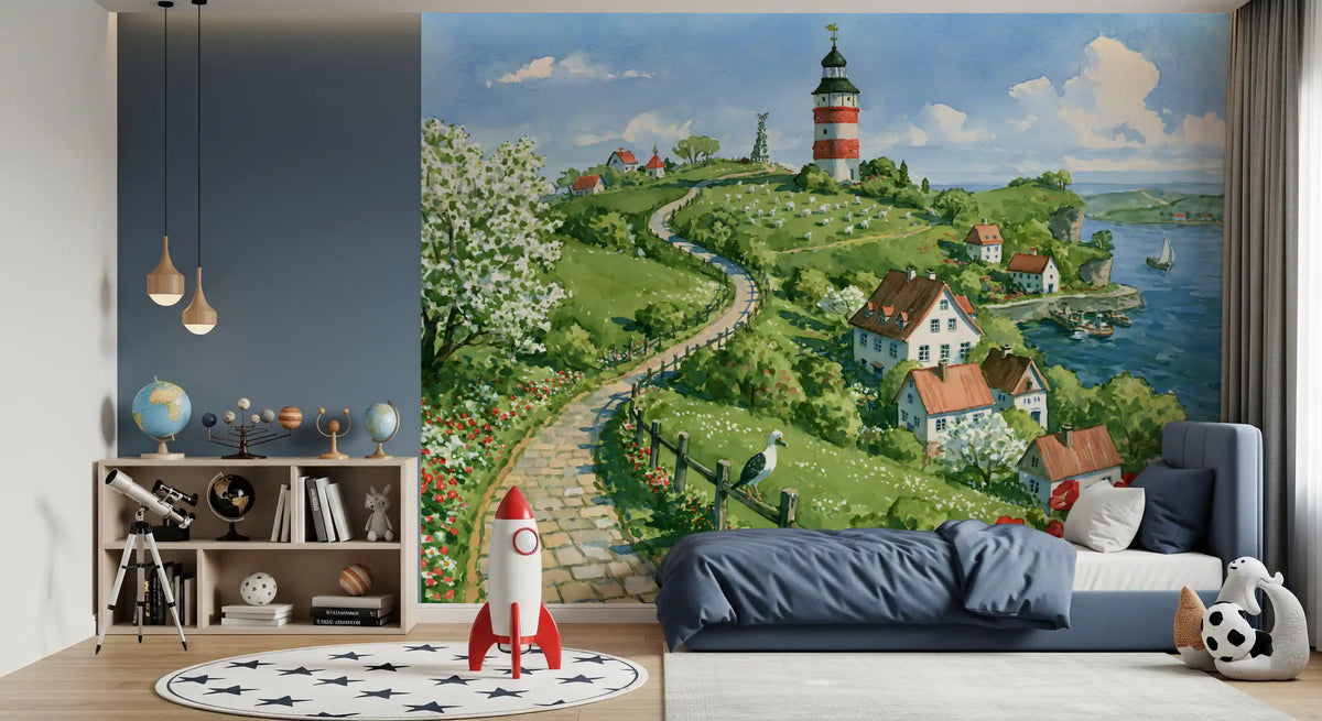 Coastal Lighthouse Meadow Wall Mural