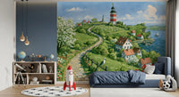 Coastal Lighthouse Meadow Wall Mural