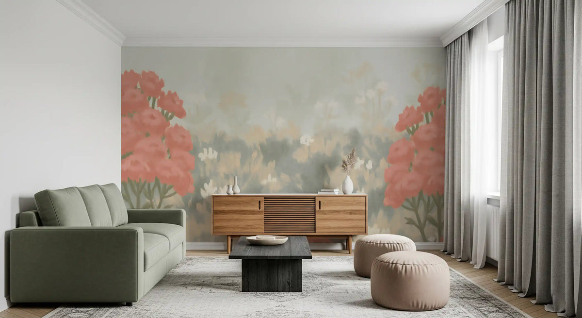 Blush Meadow Botanical Wall Mural