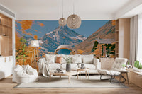 Astronaut Amidst Golden Alpine Blooms Wall Mural