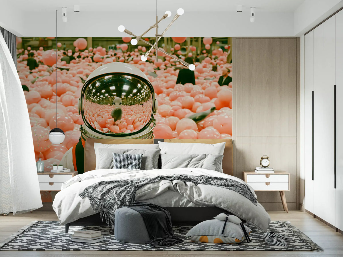 Astronaut in a Sea of Pink Balloons Wall Mural