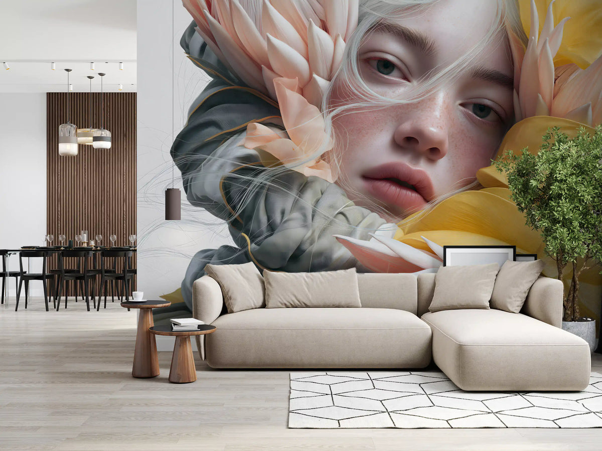 Ethereal Floral Portraiture Wall Mural