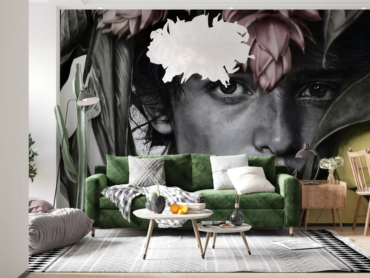 Botanical Face Contemporary Feature Wall Mural