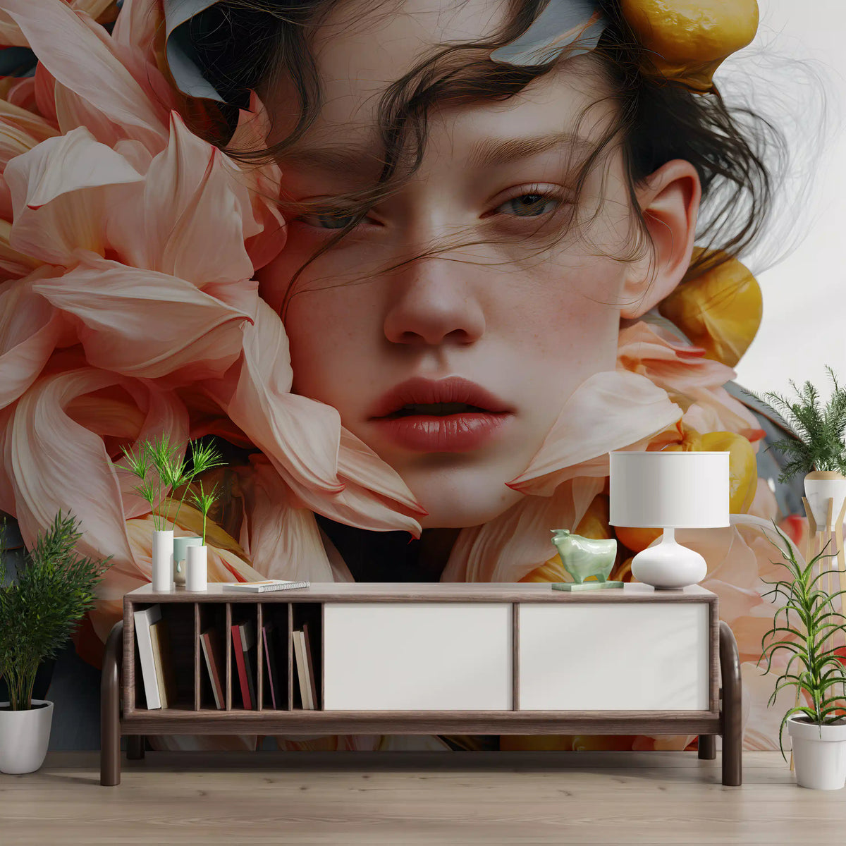 Ethereal Floral Portrait Wall Mural