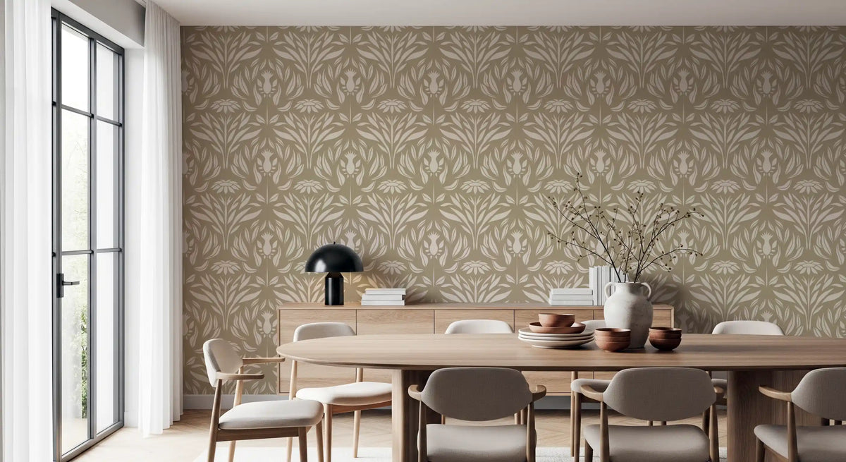 Classic Cream and Beige Floral Wallpaper⁠