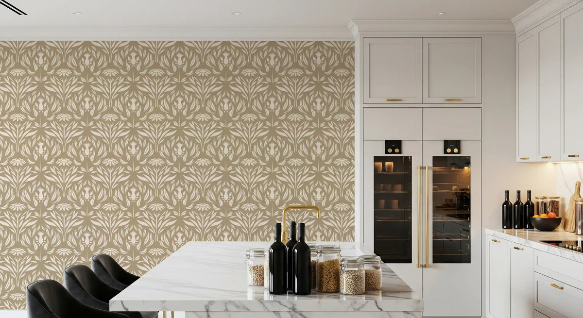 Classic Cream and Beige Floral Wallpaper⁠