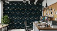 Teal and Cream Floral Symmetry Wallpaper⁠