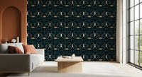 Teal and Cream Floral Symmetry Wallpaper⁠