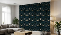 Teal and Cream Floral Symmetry Wallpaper⁠