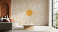 Golden Sunburst Minimalist Rays Wall Mural