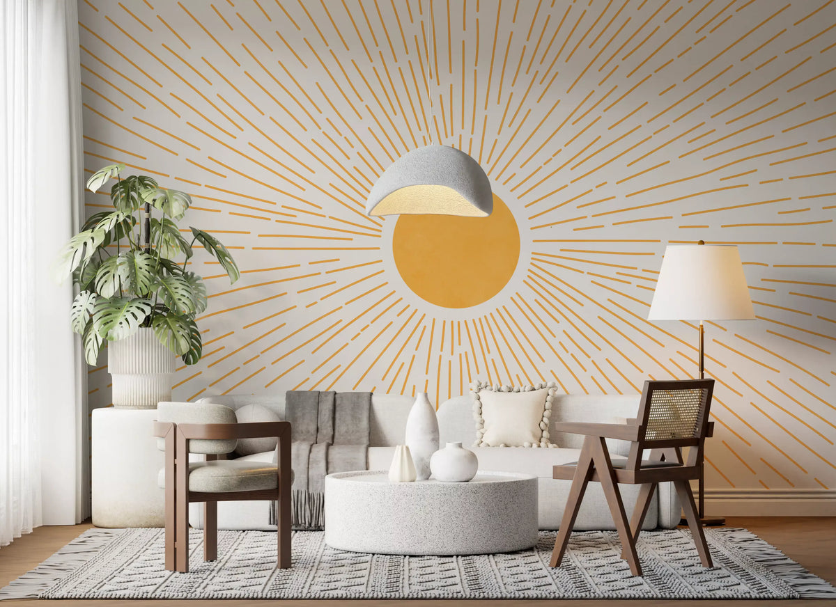 Golden Sunburst Minimalist Rays Wall Mural