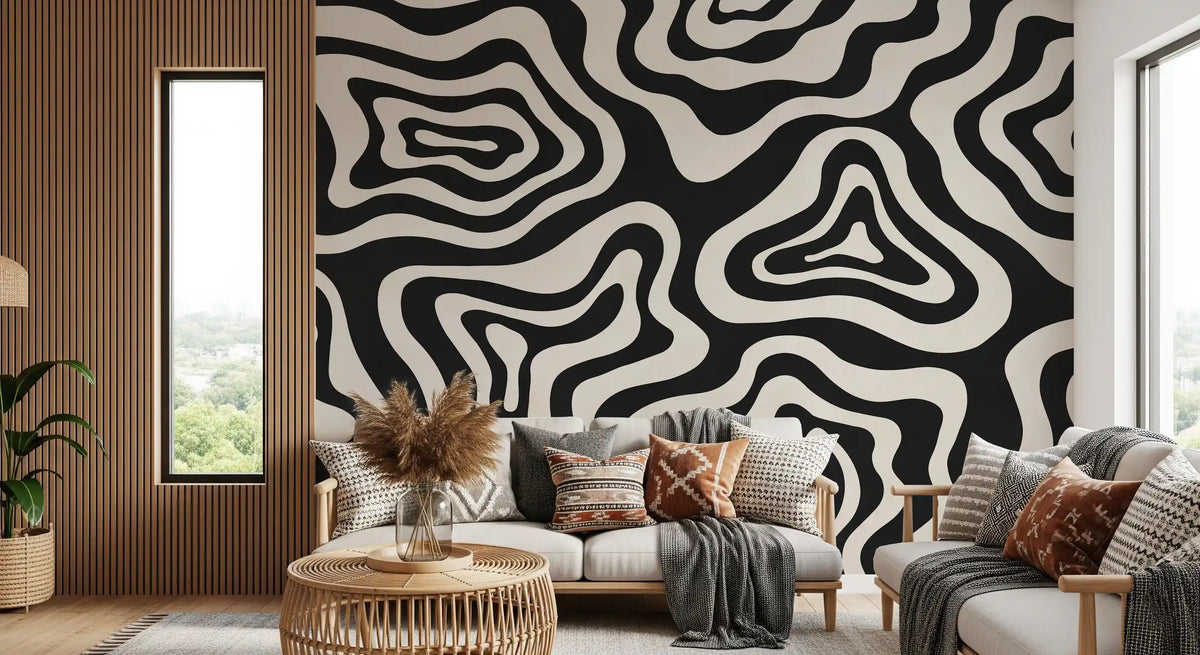 Organic Monochrome Swirls Wall Mural