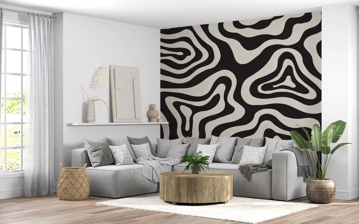 Organic Monochrome Swirls Wall Mural