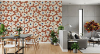 Retro Cream and Rust Floral Bloom Pattern Wall Mural