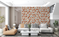 Retro Cream and Rust Floral Bloom Pattern Wall Mural