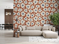 Retro Cream and Rust Floral Bloom Pattern Wall Mural