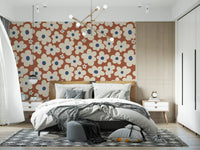 Retro Cream and Rust Floral Bloom Pattern Wall Mural