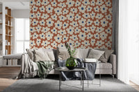 Retro Cream and Rust Floral Bloom Pattern Wall Mural