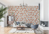 Retro Cream and Rust Floral Bloom Pattern Wall Mural