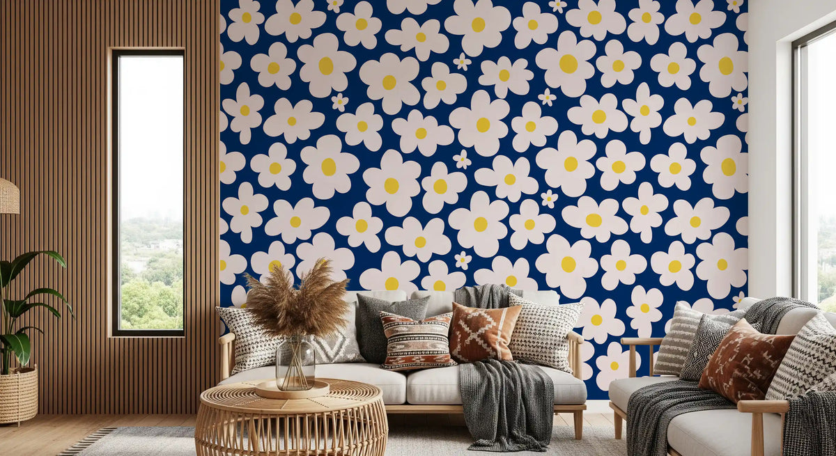 Midnight Daisy Field Pattern Wall Mural