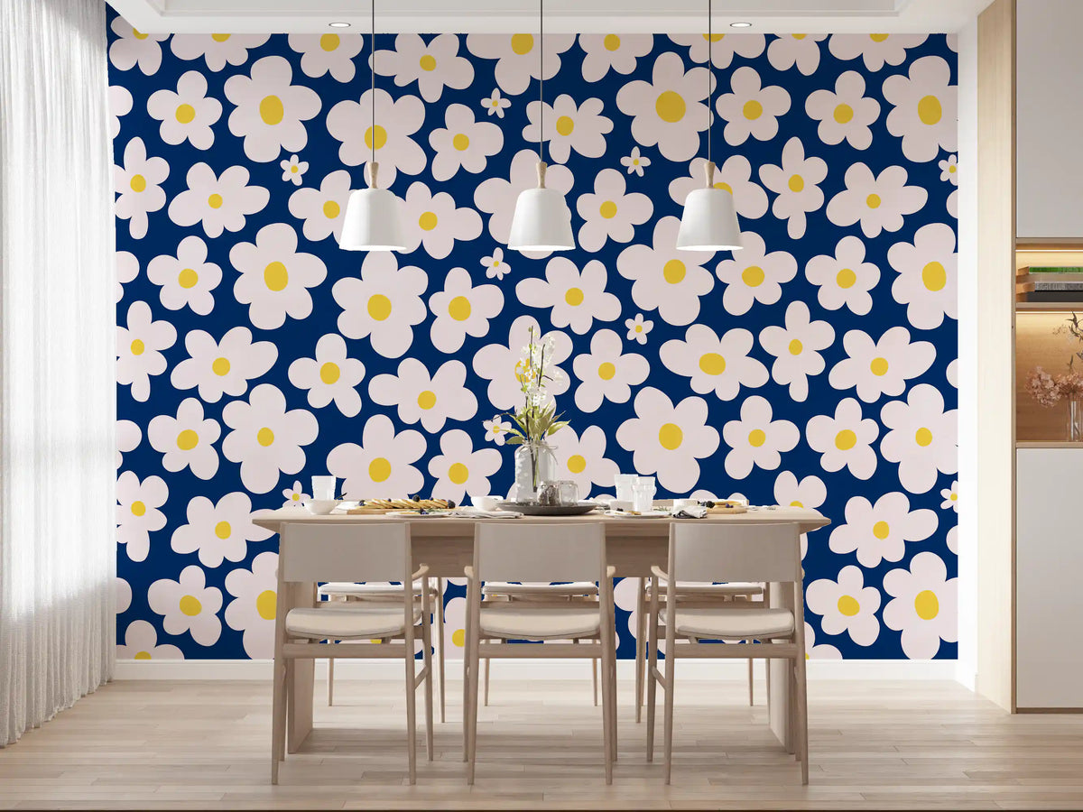 Midnight Daisy Field Pattern Wall Mural