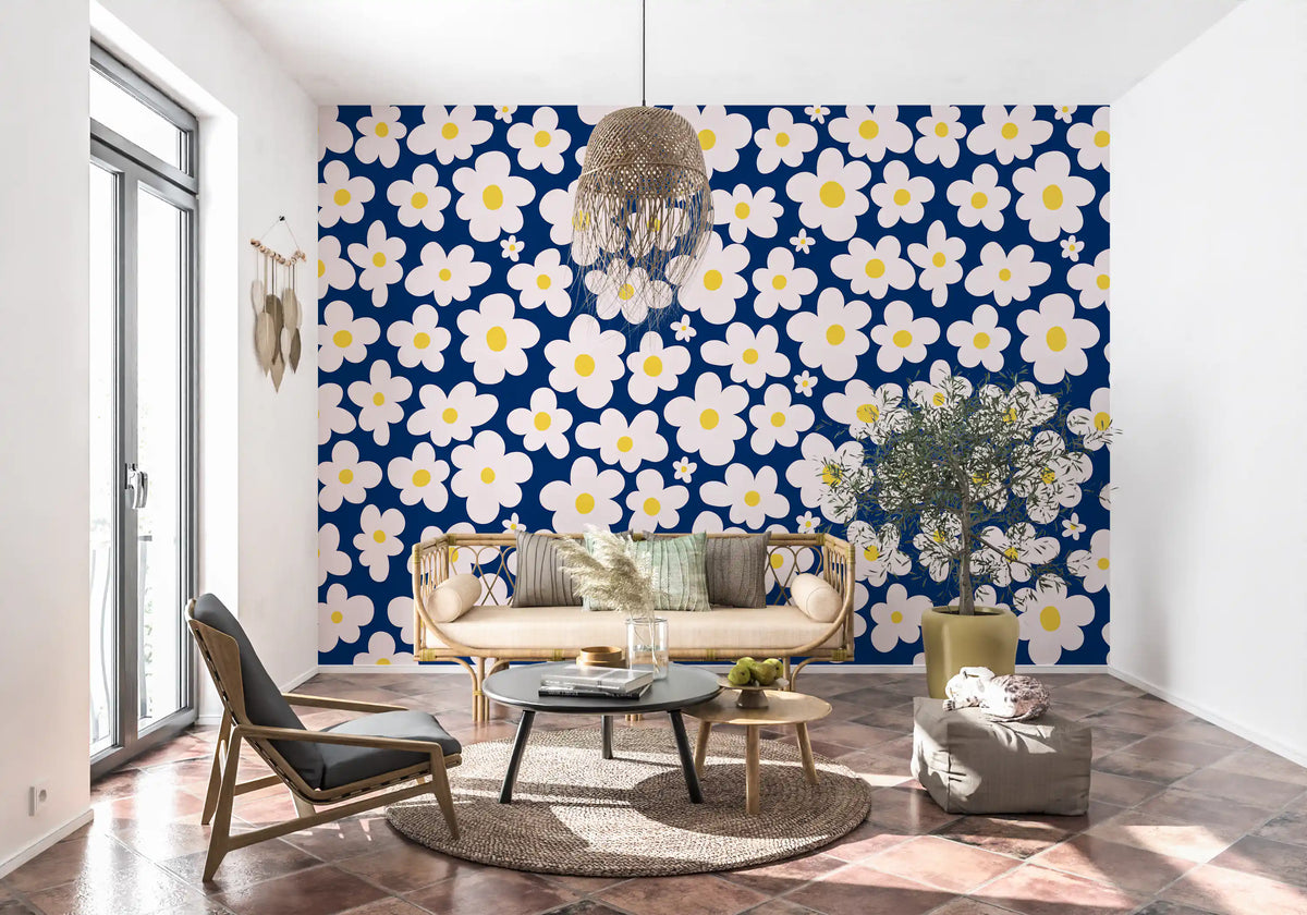 Midnight Daisy Field Pattern Wall Mural