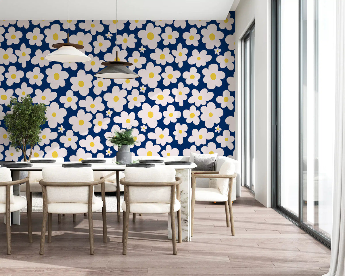 Midnight Daisy Field Pattern Wall Mural