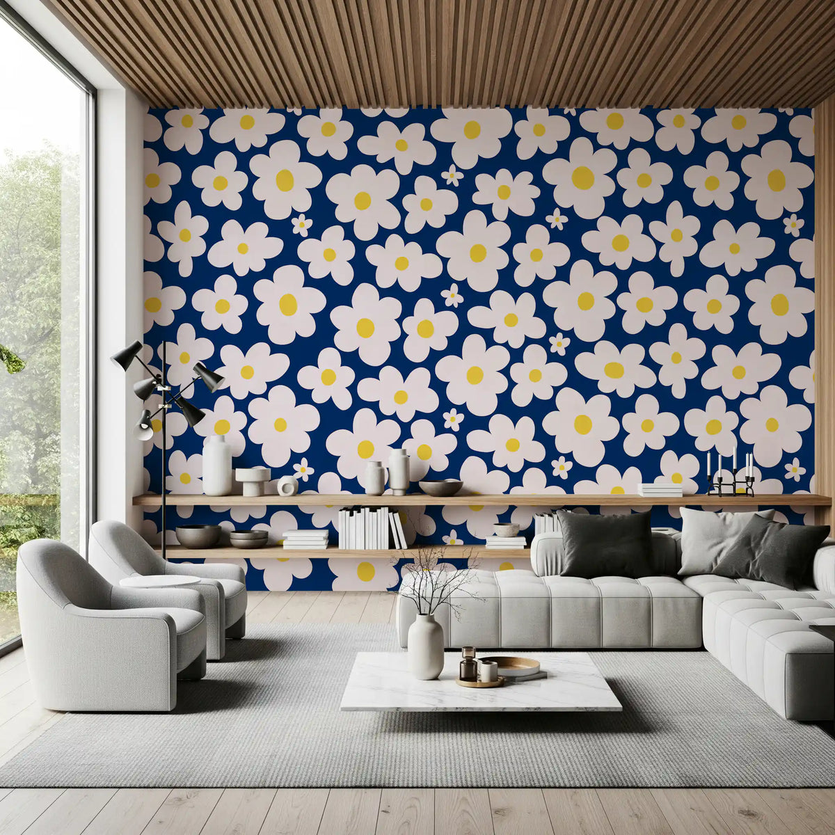 Midnight Daisy Field Pattern Wall Mural