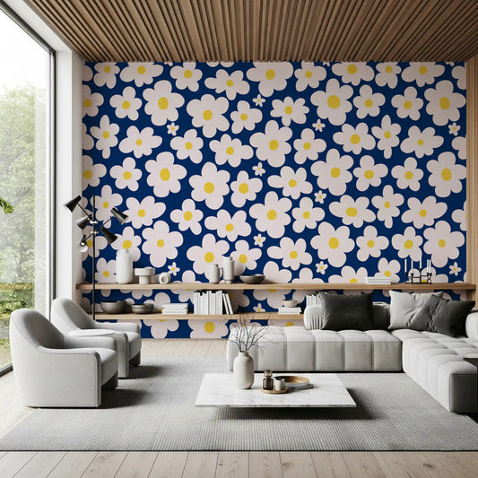 Midnight Daisy Field Pattern Wall Mural