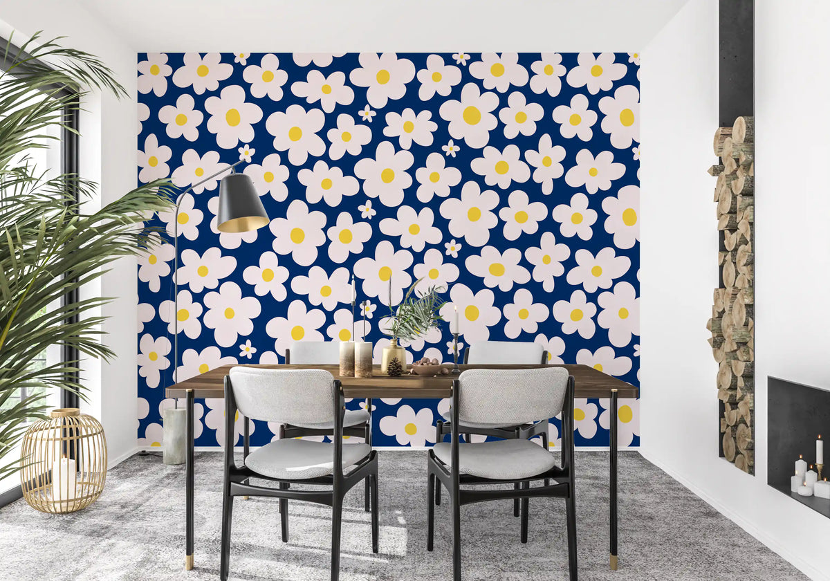Midnight Daisy Field Pattern Wall Mural