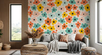 Retro Flower Power Pattern Wall Mural