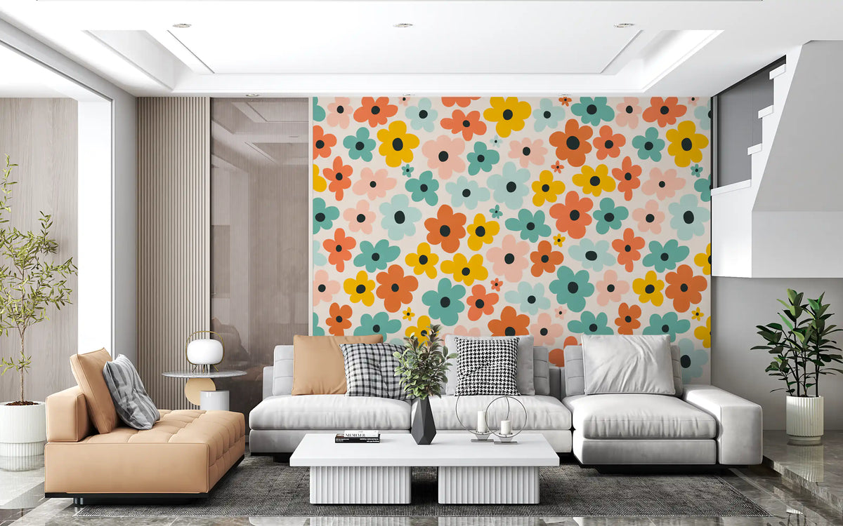 Retro Flower Power Pattern Wall Mural