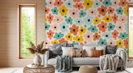 Retro Flower Power Pattern Wall Mural