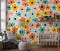 Retro Flower Power Pattern Wall Mural