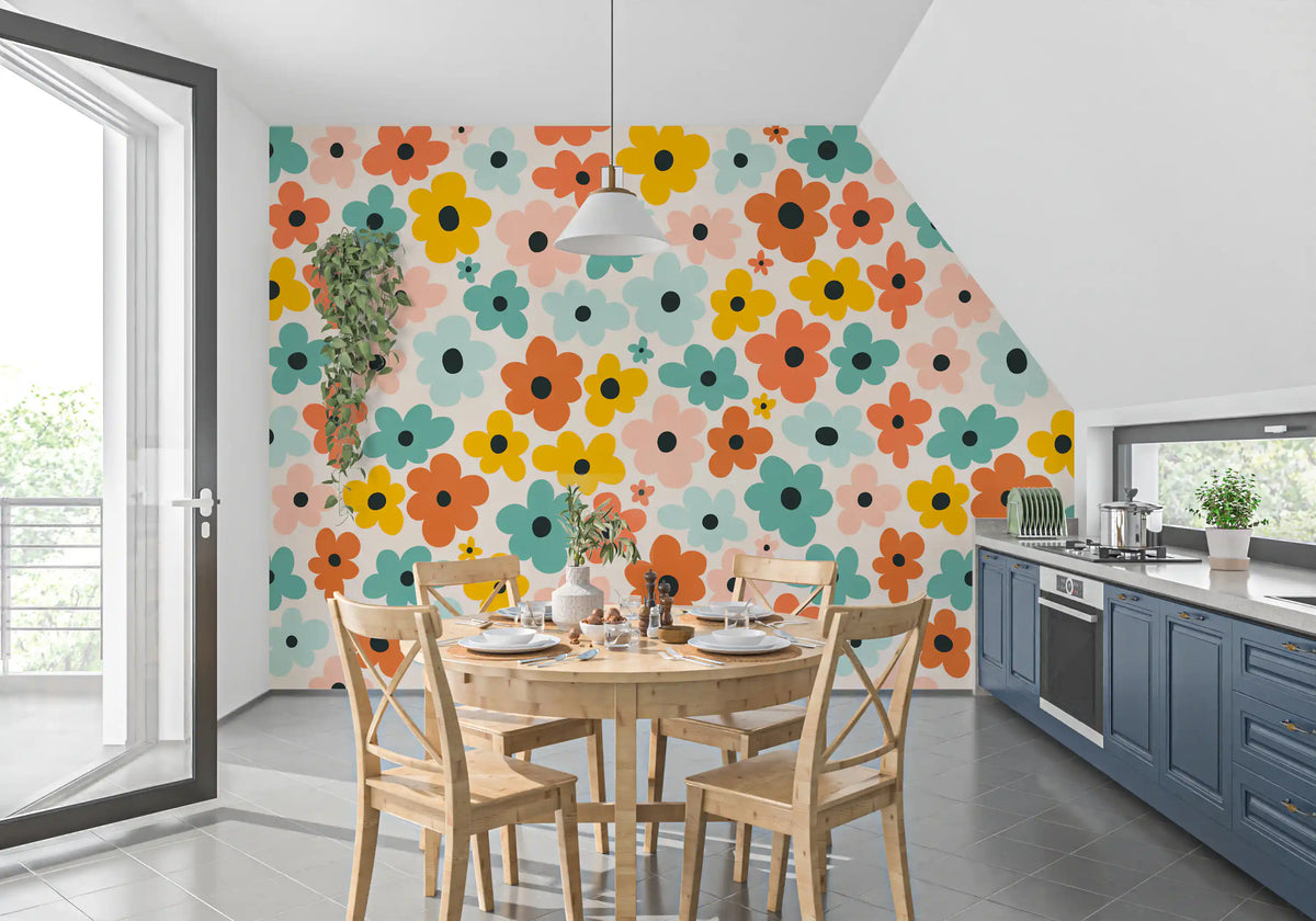 Retro Flower Power Pattern Wall Mural