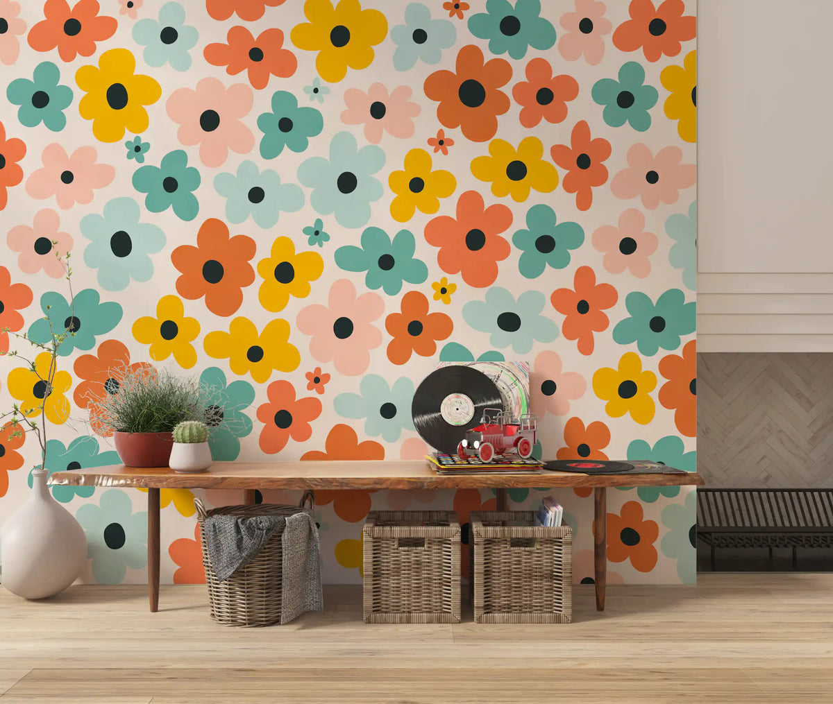 Retro Flower Power Pattern Wall Mural