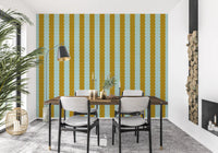 Mustard and Mint Scalloped Vertical Stripes Wall Mural