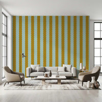 Mustard and Mint Scalloped Vertical Stripes Wall Mural