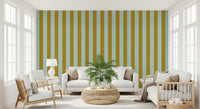 Mustard and Mint Scalloped Vertical Stripes Wall Mural