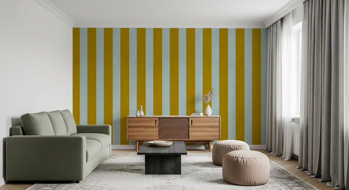 Ochre and Sage Vertical Stripe Wall Mural