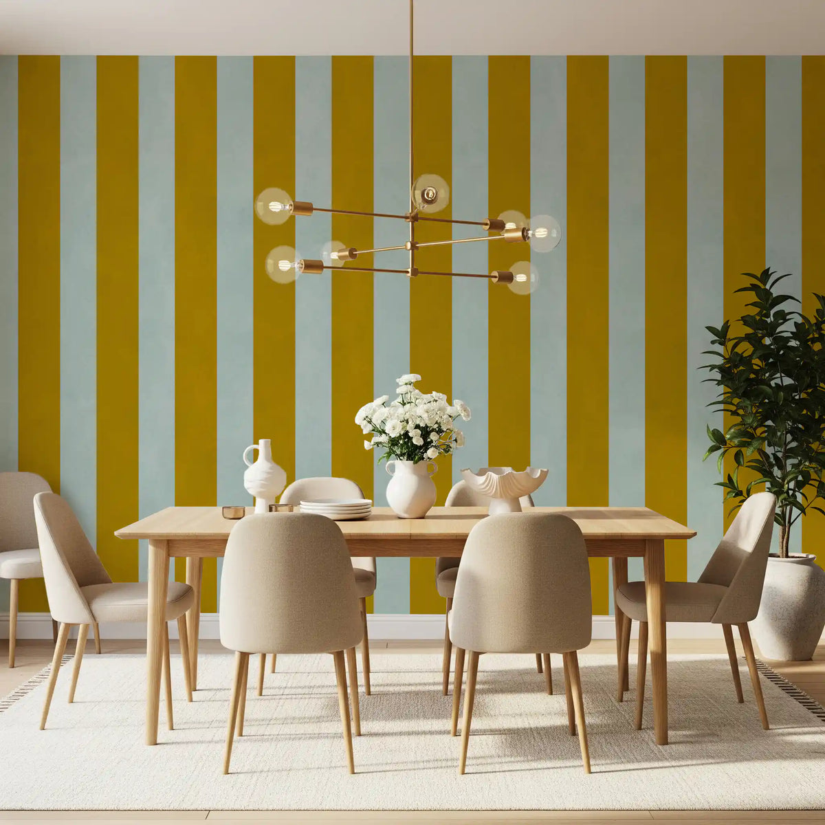 Ochre and Sage Vertical Stripe Wall Mural