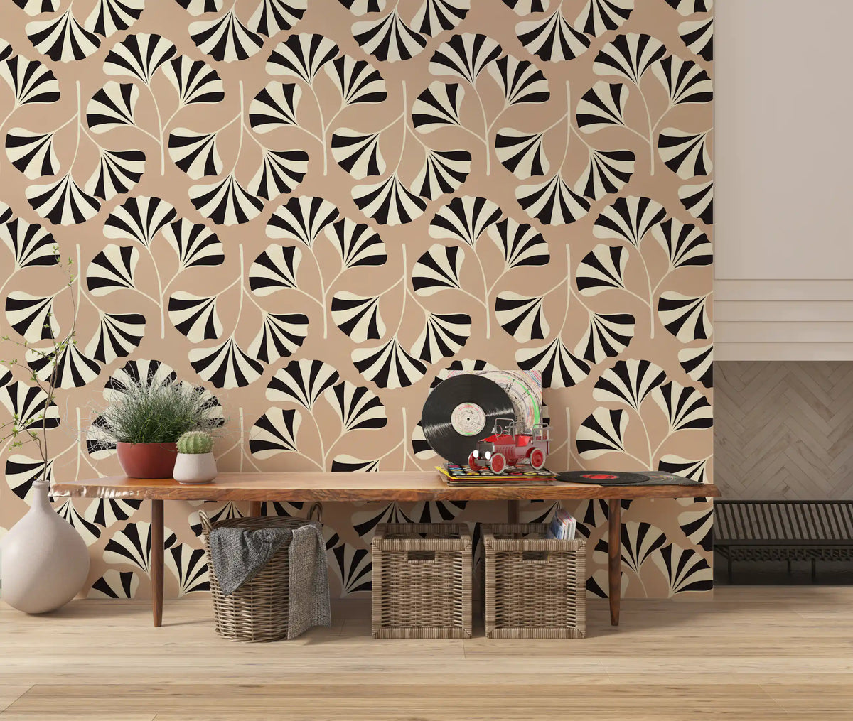 Minimalist Ginko Leaf Pattern Wall Mural